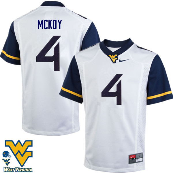 Men #4 Kennedy McKoy West Virginia Mountaineers College Football Jerseys-White - Click Image to Close